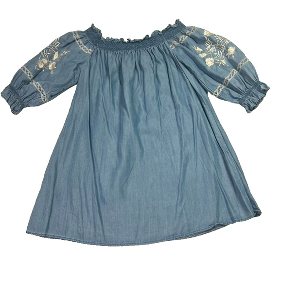 Zara Blue Mini Dress with White Floral Embroidery - Picture 3 of 11